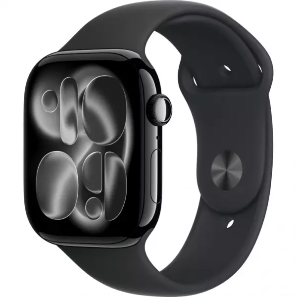 Apple Watch 11 46mm, Jet Black Aluminum, Black Sport Band, M/L